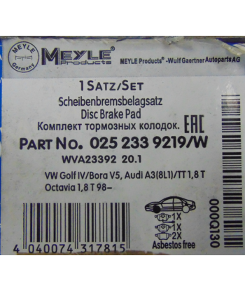 Klocki hamulcowe MEYLE 0252339219/W