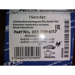Klocki hamulcowe MEYLE 0252096117